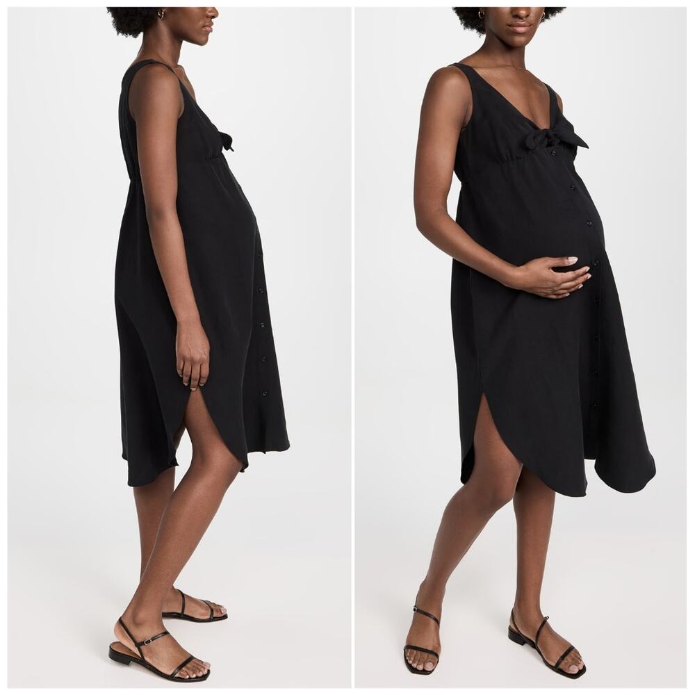 HATCH Nadia Easy Nurse Dress Black Tencel Linen Tie Front Midi Dress | 0 - Picture 4 of 12